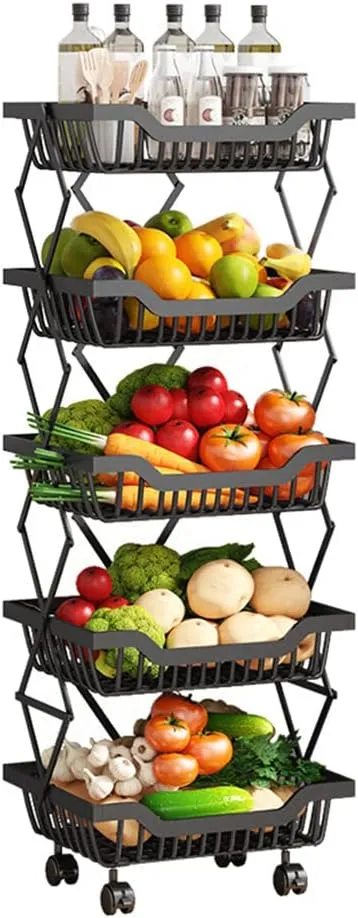 tristonsong Fruit Storage Basket 5 Tier Rolling Collapsible Vegetable Fruit ...