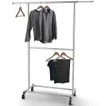 Simple Trending Double Rod Clothing Garment Rack Rolling Clothes Organizer On Wheels for Hanging Clothes Chrome