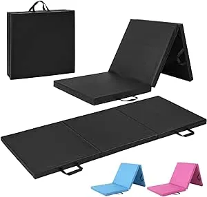 WF Athletic Supply Tri Fold Folding Exercise Mat with Carrying Handles, 1.5" or 2" Foldable Gym Mat, Folding Foam Workout Mat for Gymnastics, Yoga, MMA, Core Workouts, Stretching, Multiple Colors