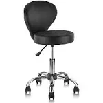 KLASIKA Black Rolling Swivel Salon Stool Chair with Back Support Adjustable Height 22 inch Hydraulic Seat for Office Massage Facial Spa Medical