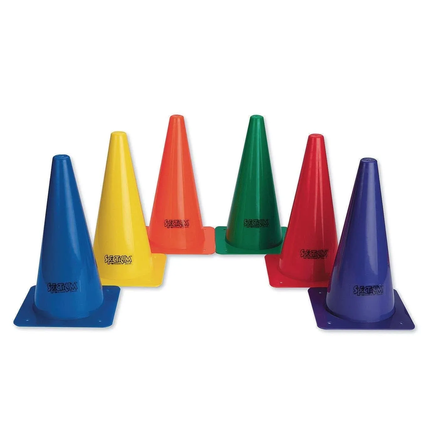 S&S Worldwide Spectrum 12" High Plastic Cones. Lightweight, Durable HDPE Cones with 7-3/8" Square Base in 6 Colors. Set of 6.