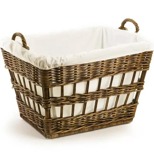 The Basket Lady Wicker French Laundry Basket, 23 in L x 18.5 in W x 18.5 in H, Antique Walnut Brown