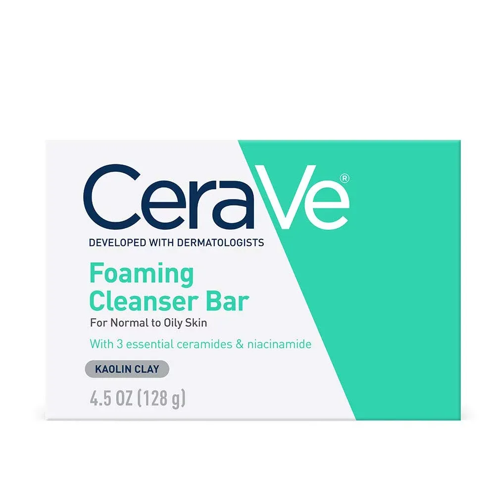 Cerave Foaming Cleanser Bar - Soap-Free Body and Face Cleanser Bar for Oily Skin - Fragrance Free - 4.5 Ounce