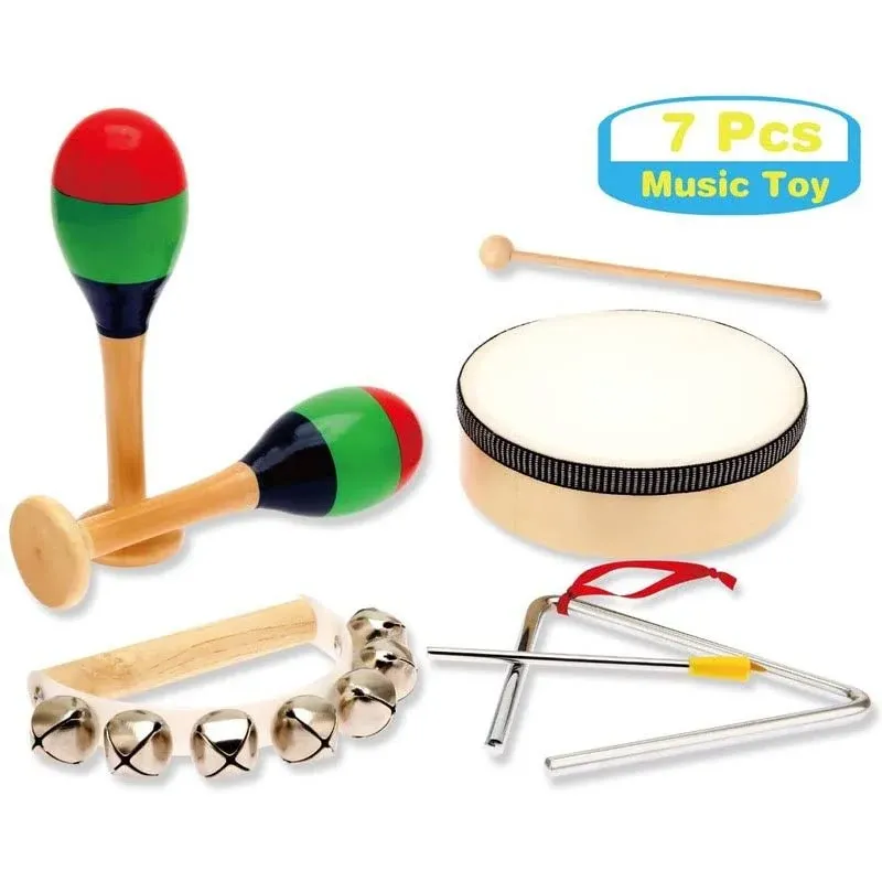 MUSICUBE 13 Pcs Kids Wooden Percussion Musical Instrument Set,Xylophone Maracas Egg Shaker Tambourine Triangle Instrument for Kids Toddler Toys