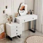 White Vanity Desk with Mirror and Lights,Small Makeup Vanity with 5 Drawers，Modern Makeup Table with Adjustable Cabinet for Bedroom,Makeup Room