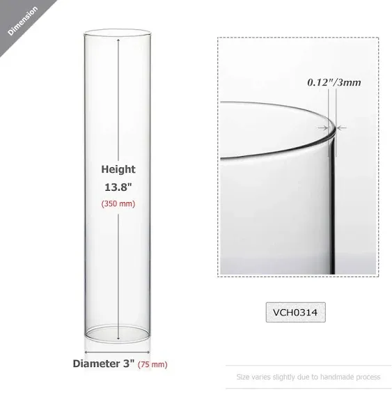 WGVI Hurricane Candle Holder Sleeve, Wide 3", Height 14", 2 Pieces, Clear Glass Cylinder Open Both Ends, Chimney Shade Tube (HST0314_2pc)