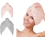 Microfiber Hair Towel Wrap, Hair Turbans for Wet Hair, Drying Hair Wrap Towels for Curly Hair Women Anti Frizz 2 Pack(Pink/Grey)