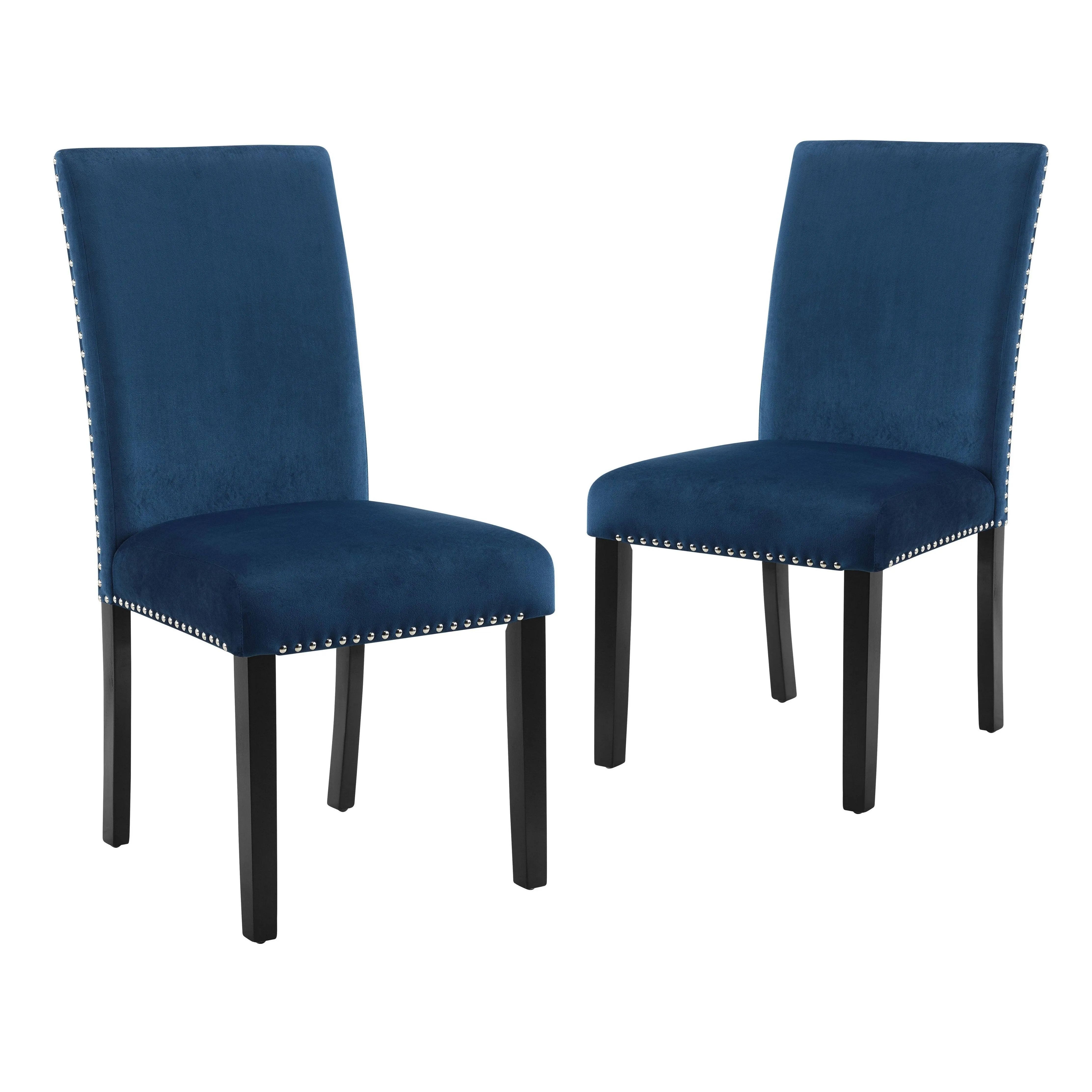 New Classic Furniture Celeste Blue Velvet Upholstered Dining Chair/Side Chair/Accent Chair, Set of 2, Blue