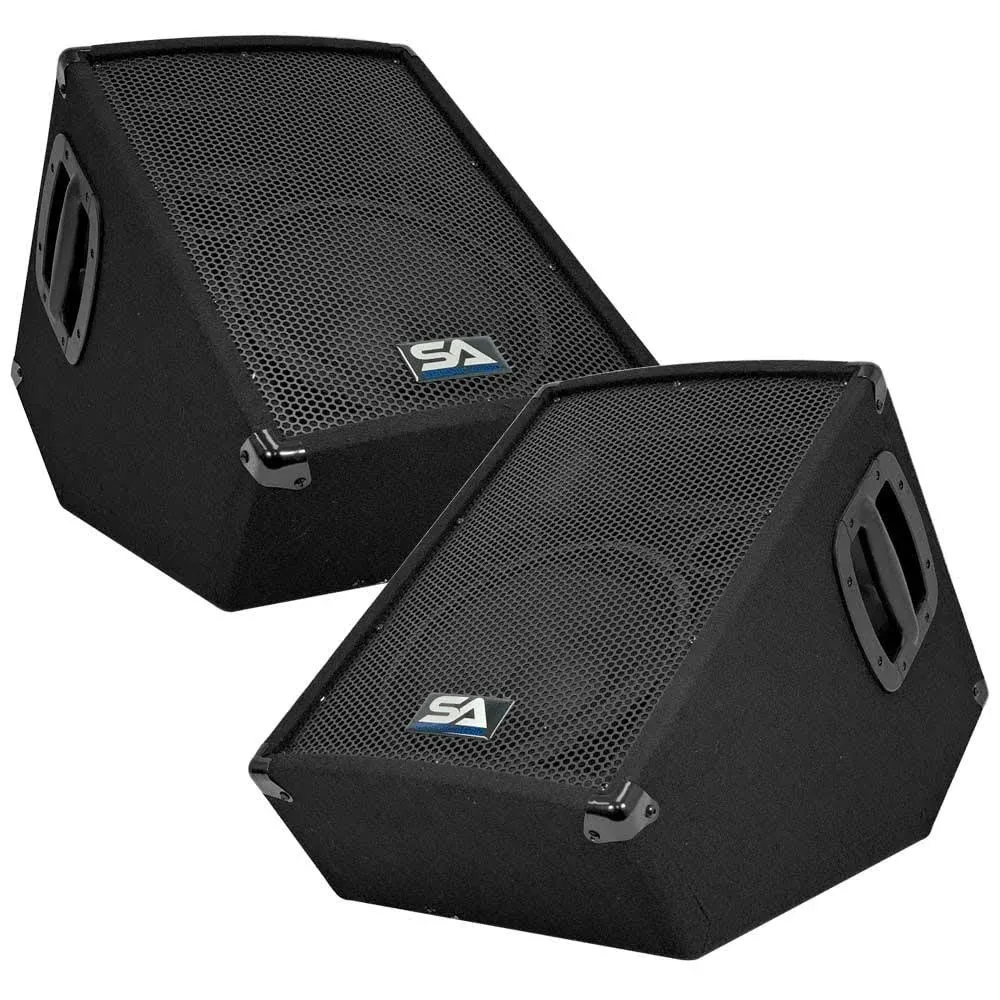 SA-10MT-PW - Pair of Powered 2-Way 10" Floor / Stage Monitors Wedge Style with Titanium Horns