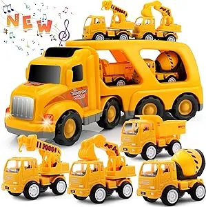 Construction Truck Toddler Toys Car: Toys for 1 2 3 4 Year Old Boy 5 in 1 Carrier Toys for Kids Age 1-3 2-4| 18 Months 2 Year Old Boy Christmas Birthday Gifts