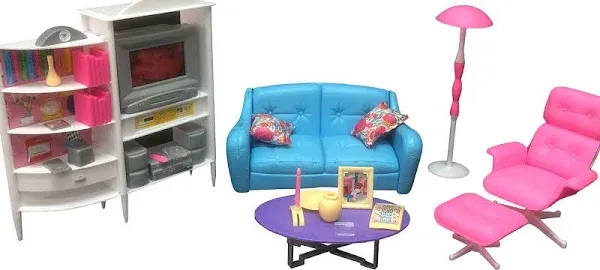 Gloria Dollhouse Furniture - Family Room TV Couch Ottoman Playset