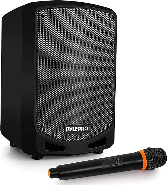 Pyle Portable Bluetooth PA Speaker System - Indoor Outdoor Karaoke Sound System w/Wireless Mic, Audio Recording, Rechargeable Battery, USB/SD Reader, Stand Mount, for Party, Crowd Control - Pyle