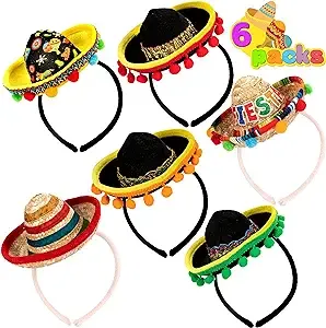 JOYIN 6 PCS Cinco De Mayo Fiesta Fabric and Straw Sombrero Hat Party Costume for Fun Fiesta Headbands Party Supplies, Mexican Theme Decorations, Luau Event Photo Props and Party Favors