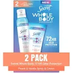 Secret Whole Body Deodorant for Women Spray + Cream Peach and Vanilla Blossom