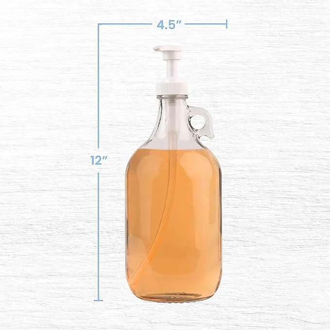 kitchentoolz Half Gallon Glass Pump Dispenser Bottle, Large Jug with Pump for Laundry Soap Dispenser, Liquid Detergent, Fabric Softener, Syrup Pump - 64 oz - Made in USA