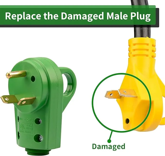 RVGUARD NEMA TT-30P RV Replacement Male Plug 125V 30 Amp with Disconnect Handle, Green