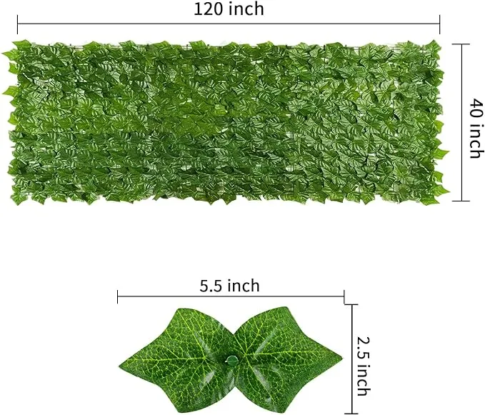 Artificial Ivy Privacy Fence Screen, 120x40 Inch Artificial Faux Ivy Hedge, Expandable Faux Privacy Fence with 80 pcs Zip Ties, Decoration for Outdoor Garden, Color Printing Sweet Potato Leaves