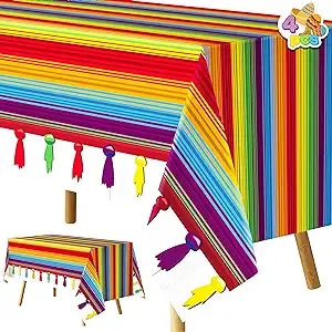 JOYIN 4pcs Fiesta Theme Party Tablecloth, Mexican Serape Table Runner, Cinco De Mayo Print Plastic Tablecovers (54 x 108') for Mexican Themed Party, Mexican Decoration, Fiesta Taco Night Birthday