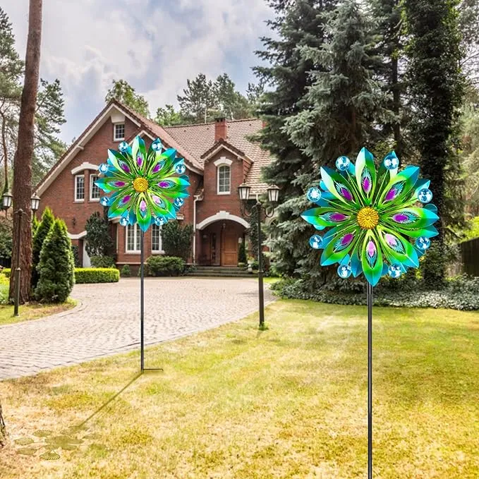 Viveta Kinetic Wind Spinner, 53 inch Outdoor Metal Wind Spinners for Yard and Garden, Double Windmill with Stable Stake