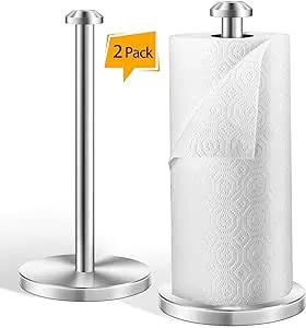 AOSION 2 Pack Stainless Steel Paper Towel Holder,Paper Towel Holder Countertop,Standing Paper Towel Holders for Kitchen Bedroom and Bathroom, Upgrade Design,Brushed Silver 13.8"