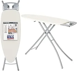 Ironing Board Full Size Made in The USA by Seymour Home Products (Greystone) Extra Wide 18” Iron Board Set Includes Cover & Pad | All-Steel Frame with 4 Heavy Duty Legs for Extra Support