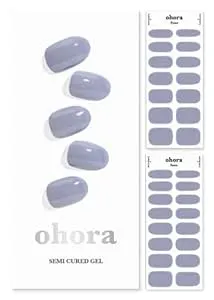 ohora Semi Cured Gel Nail Strips (N Cream Cloud) - Purple, Solid, Works with Any UV/LED Nail Lamps, Salon-Quality, Long Lasting, Easy to Apply & Remove - Includes 2 Prep Pads, Nail File & Wooden Stick