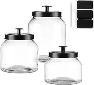 Clear Glass Kitchen Canister Set, Cookie Jar, Food Storage Container, Bathroom Jar with Metal Airtight Lid (Black)