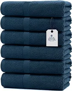 DAN RIVER 100% Cotton Bath Towels Set Pack of 6 Soft & Lightweight Medium Bathroom Towels Ideal for Pool, Home, Gym, Spa, Hotel & Daily Use| Blue Opal - 24”x48” - 450 GSM