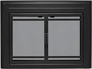 UniFlame - Kendall - Cabinet-Style Fireplace Doors with Smoke Tempered Glass (Color: Black, Size: Large - Fits Opening 36in to 43in W x 25.5in to 32.5in H)