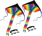 2 Pack Rainbow Delta Kite, Kites for Kids Adults Easy to Fly, Long Tail Huge Flyer, Great Outdoor Activities Beach Games for Kids, with Line and Handle