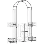 Outsunny 7' Metal Garden Arbor, Garden Arch with Gate, Scrollwork Hearts, Latching Doors, Planter Boxes for Climbing Vines, Ceremony, Weddings, Party, Garden, Backyard, Lawn, Black