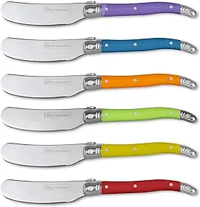 Butter Knife Set - European-Style Spreader Knife with Stainless Steel Blade - Easy Grip Colored ABS Handles - 6-Piece Set