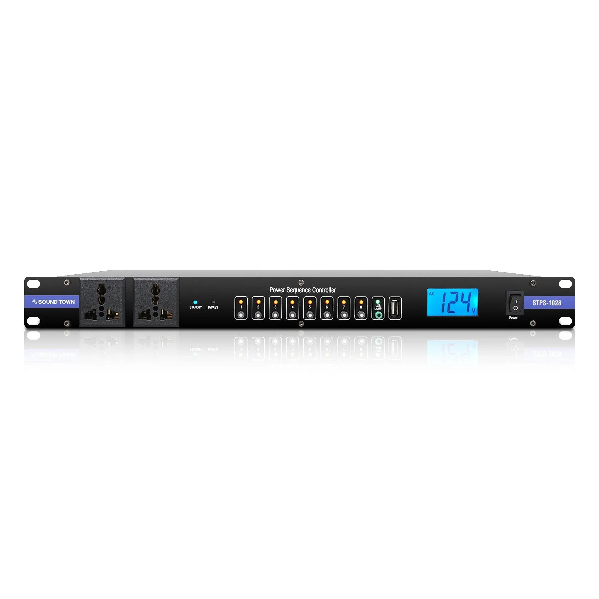 Sound Town Rack-Mountable AC Power Conditioner/Sequencer with 10 Outlets, Surge Protection, Voltage Display, for Stage, Studio, Home Theater (STPS-1028)