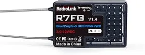 Radiolink R7FG 7 Channels RC Gyro Receiver, Voltage Telemetry Long Range Control, Water-Splash Proof for RC Crawler Drifting Car, Boat, Works for 2.4Gh Radio Controller RC8X/RC4GS V3/RC6GS V3/T8S/T8FB