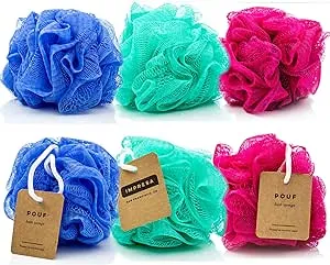 IMPRESA Loofa Mesh Bath and Shower Sponge - Luffa Sponges for Men and Women - Loofah Sponge Bulk - 6 Pack of Bath Sponges for Shower - Bulk of Bath Shower Sponge Loofahs for Adults and Kids