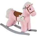 Qaba Kids Plush Ride-On Rocking Horse with Bear Toy Children Chair with Soft Plush Toy & Fun Realistic Sounds Pink