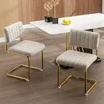 Zesthouse Boucle Fabric Dining Chairs Set of 2, Mid-Century Modern Dining Chairs with Gold Metal Legs, Tufted Upholstered Kitchen Side Chairs for