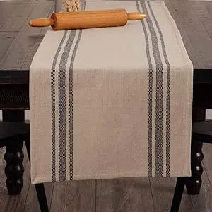 Mill House Stripe Black Table Runner, 54" Long, Farmhouse Primitive Grain Sack Stripe Fabric Table Topper, Beige & BlackMill House Stripe Black Table Runner, 54" Long, Farmhouse Primitive Grain Sack Stripe Fabric Table Topper, Beige & Black