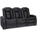 Seatcraft Omega Home Theater Seating Leather Gel Power Recline Sofa with Adjustable Powered Headrests, Fold-Down Table, and Lighted