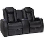 Seatcraft Omega Leather Gel Home Theater Power Recline Loveseat, Black