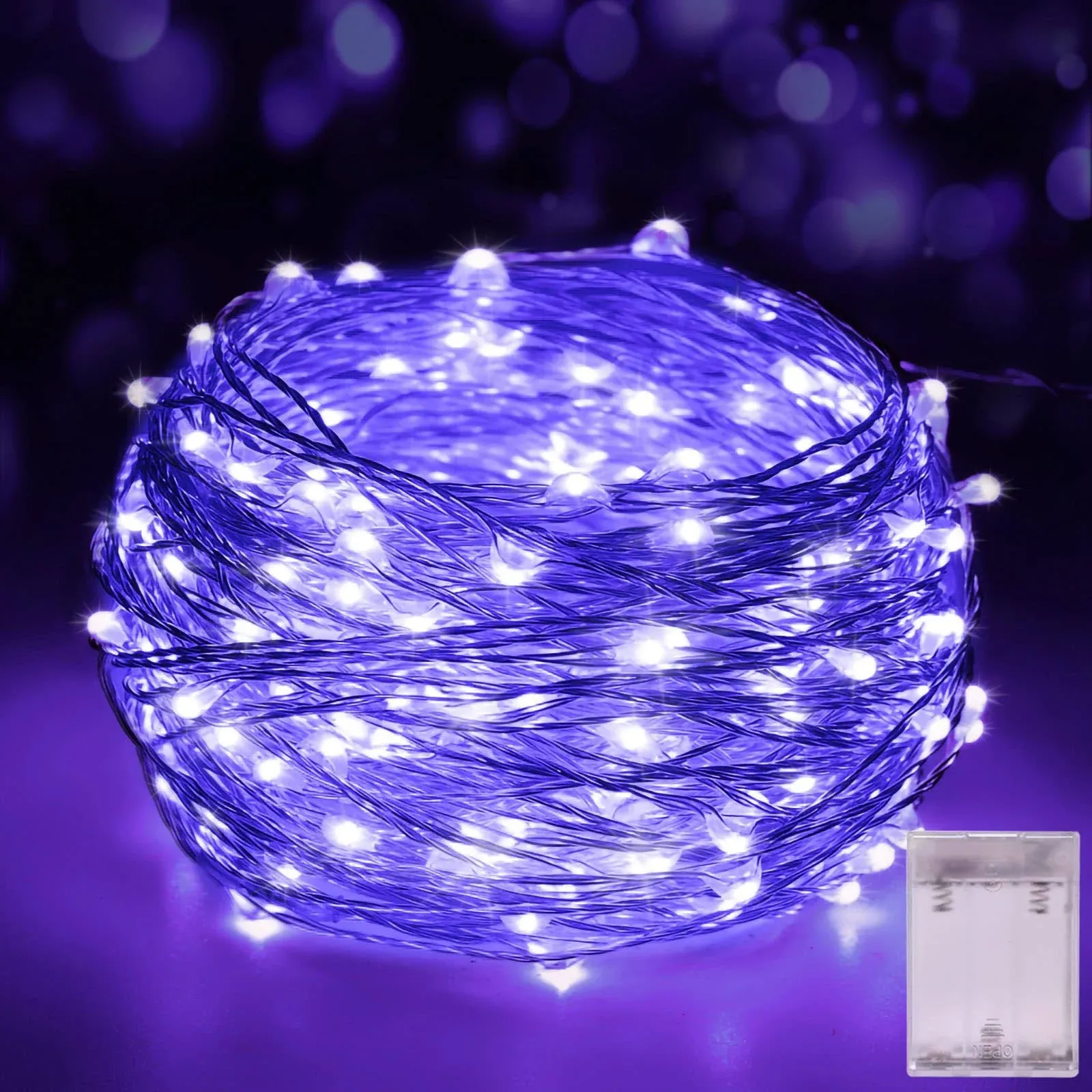 Led Fairy Lights Battery Operated, 32.8FT LED UV Black Lights, Flexible Blacklight Fixtures,Battery Powered Copper Wire Starry String Lights for Glow Party,Body Paint, Halloween Décor