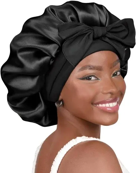 YANIBEST Satin Bonnet Silk Bonnet for Sleeping Double Layer Satin Lined Hair Bonnet with Tie Band for Women Curly Hair