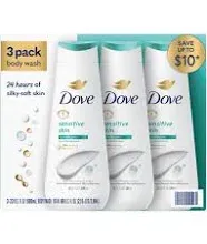 Dove Body Wash With Pump Sensitive Skin 3 Count Hypoallergenic, Paraben-Free, Sulfate-Free, Cruelty-Free, Moisturizing Skin Cleanser Effectively Washes Away Bacteria While Nourishing Skin 30.6 oz