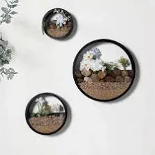 Tableclothsfactory Set of 3 | Black Half Moon Wall Planters, Round Metal Wall Hanging Planter, Modern Indoor/Outdoor Terrarium - 6"|8"|12"