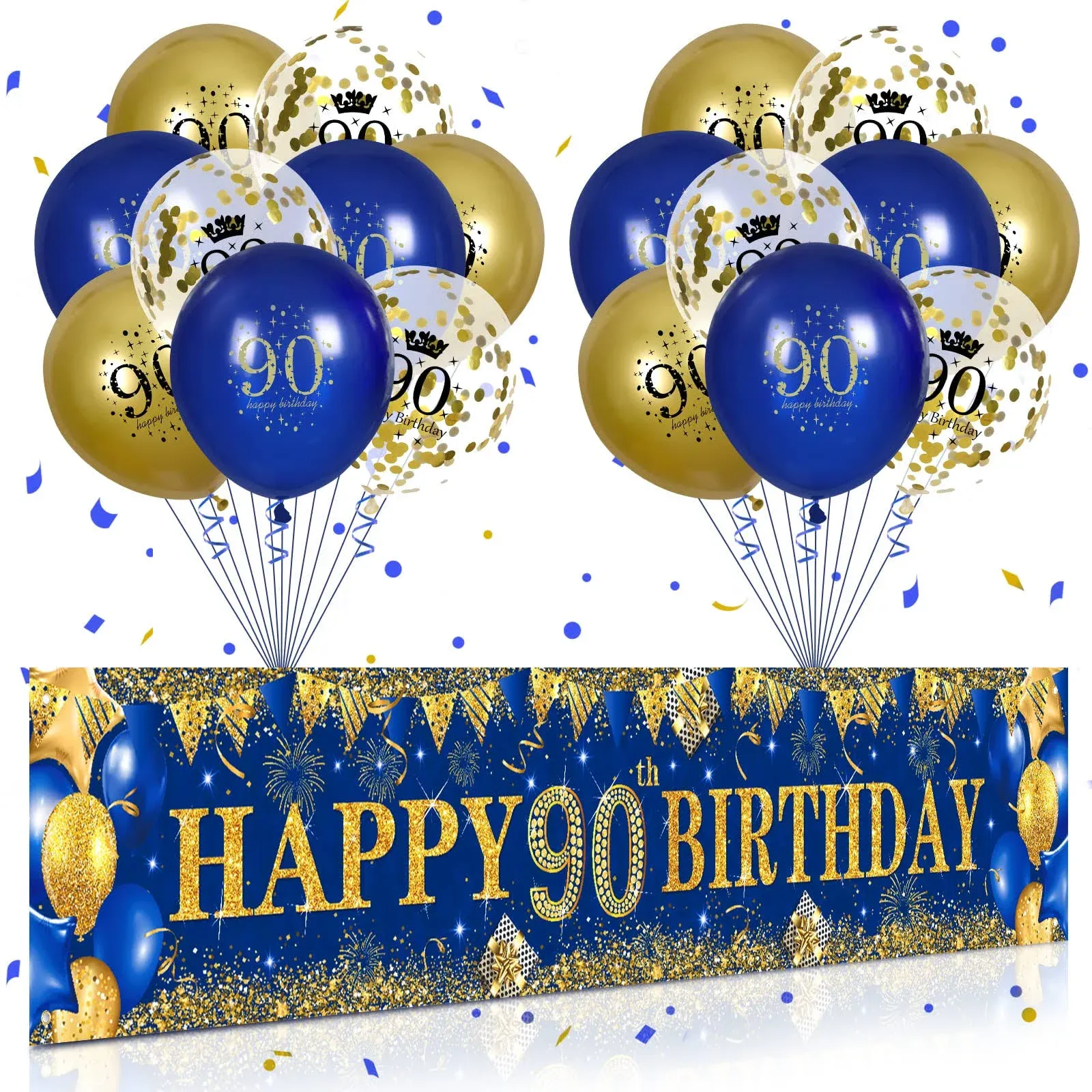 90th Birthday Decorations for Men Women Blue and Gold,Navy Blue Gold Birthday...