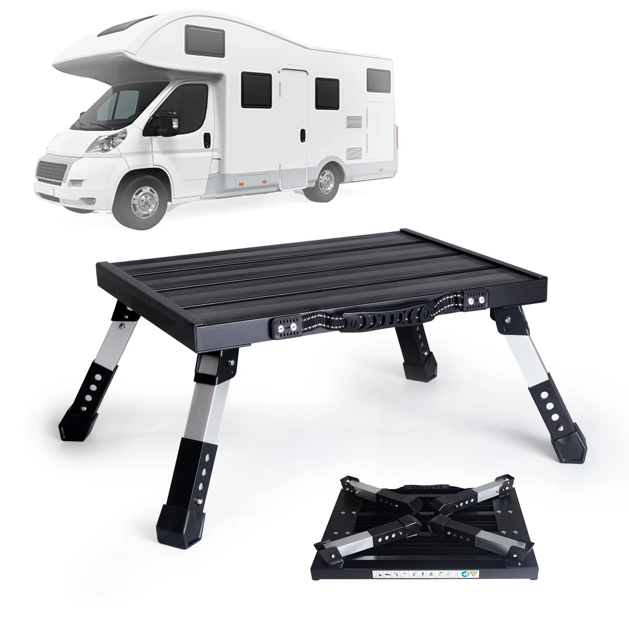 Adjustable RV Step Stool, Stable Strong Aluminum Step Platform 4-Level Height &amp;