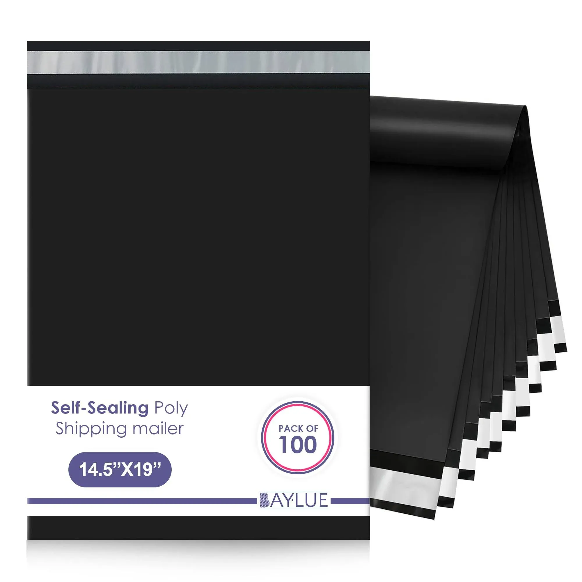 Black Poly Mailers 14.5x19 inch #7 | 100 Pcs Bulk | Shipping Envelopes, Self-Sealing Mailing Bags, Large Shipping Bags for Clothing, Tear/Water