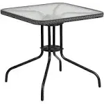 Flash Furniture 28'' Square Tempered Glass Metal Table Rattan Edging TLH-073R