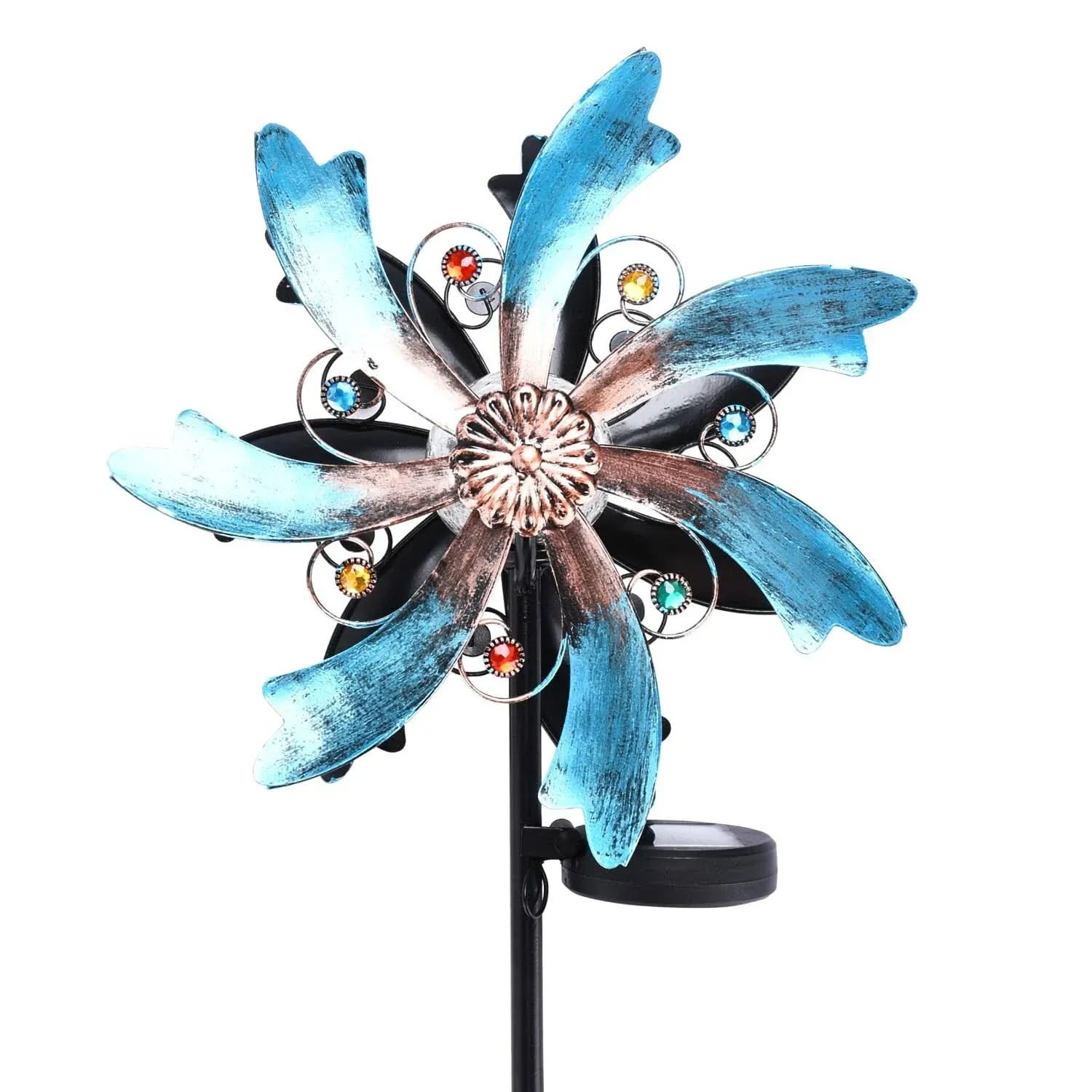 SteadyDoggie Solar Wind Spinner - Metal Garden Decor with Multi-Color Changing LED Lights - Garden Wind Spinners - Kinetic Windmill Sculpture for Decorations -Decorative Lawn Ornaments - 56"x12.4"