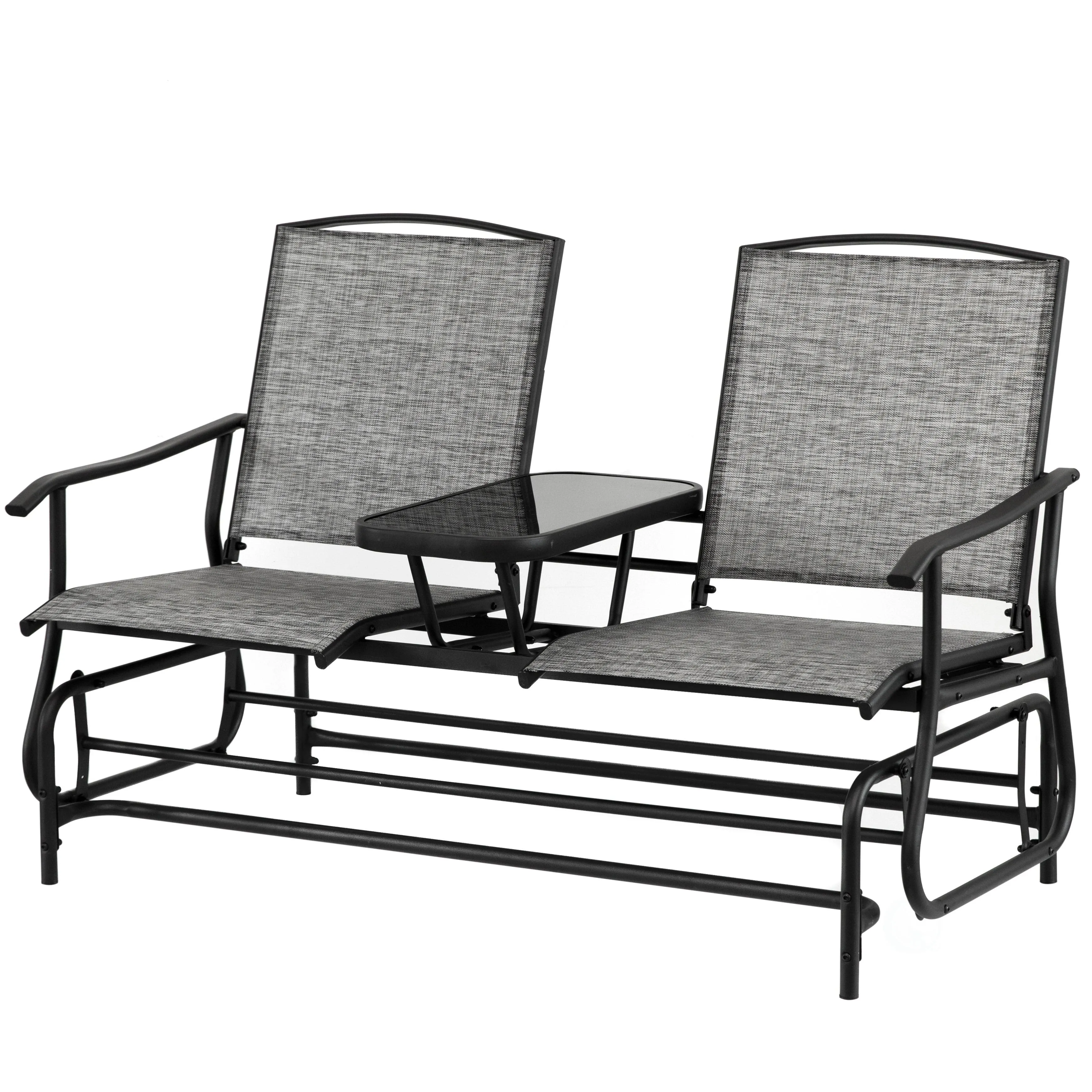 Gardenised 2-person Black Steel Outdoor Glider | QI004528